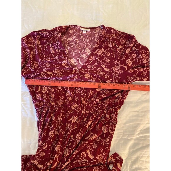 Knox Rose Sz XL Dress Peasant Cottagecore Burgundy Floral Faux Wrap V Neck - Picture 10 of 12